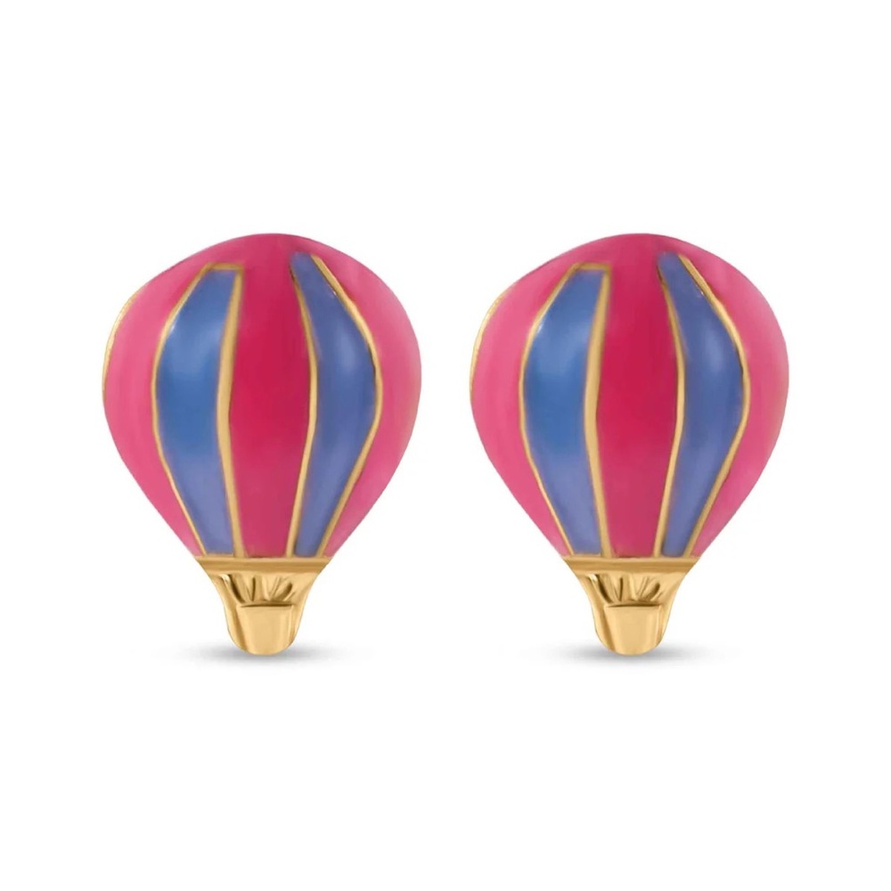 14 KT Solid Gold Hot Air Balloon Earring Studs